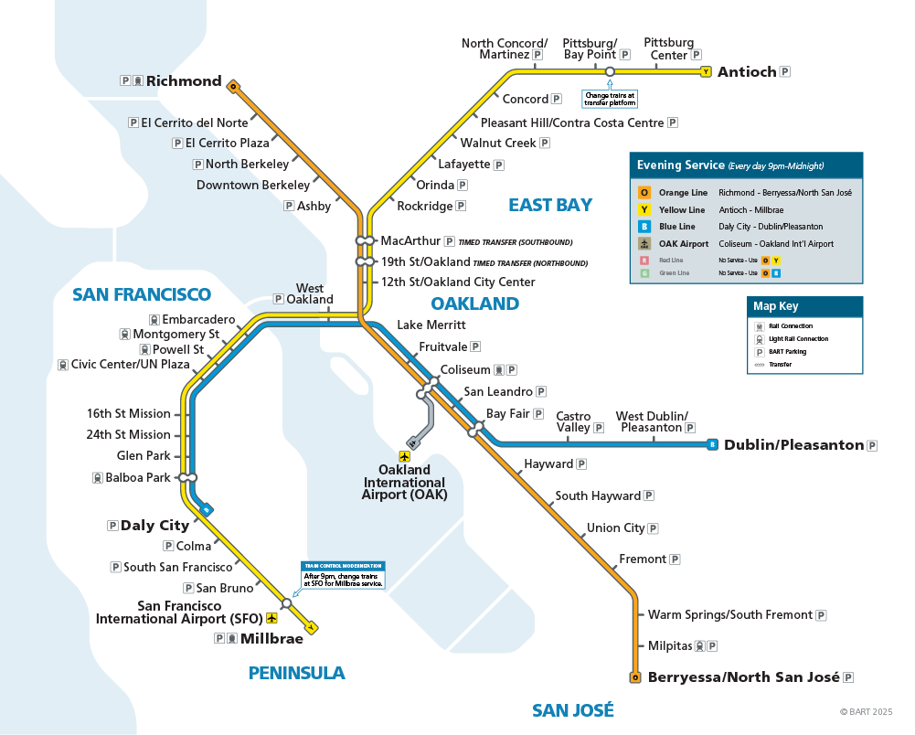 System Map - 9pm-Midnight 3-Line Service