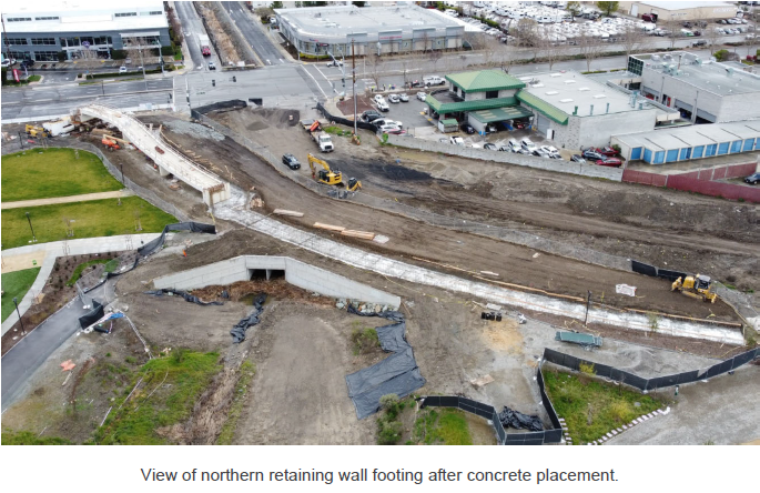 Aerial view of Iron Horse Trail pedestrian-bicyclist overcrossing of Dublin Boulevard under construction