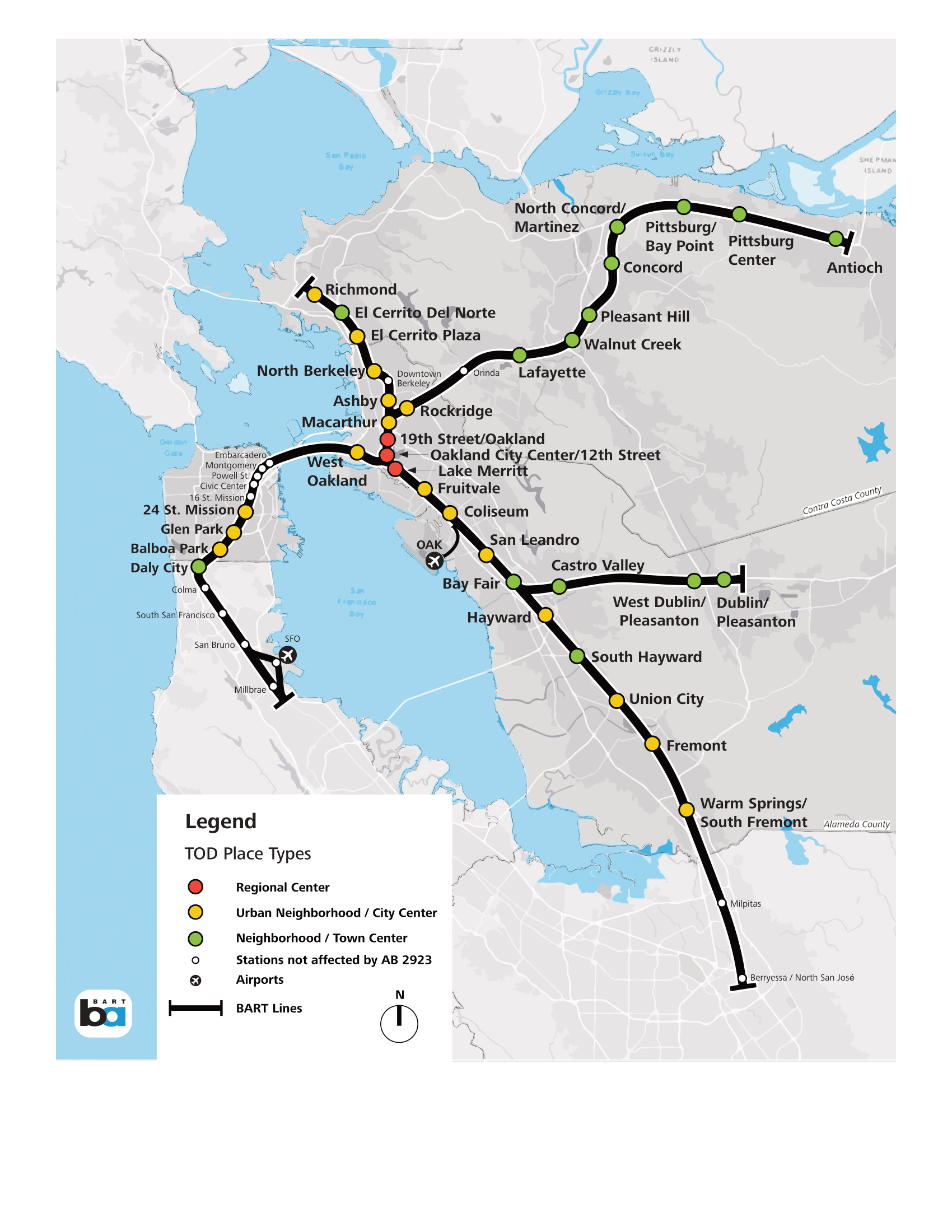 TOD Place types for stations subject to AB 2923