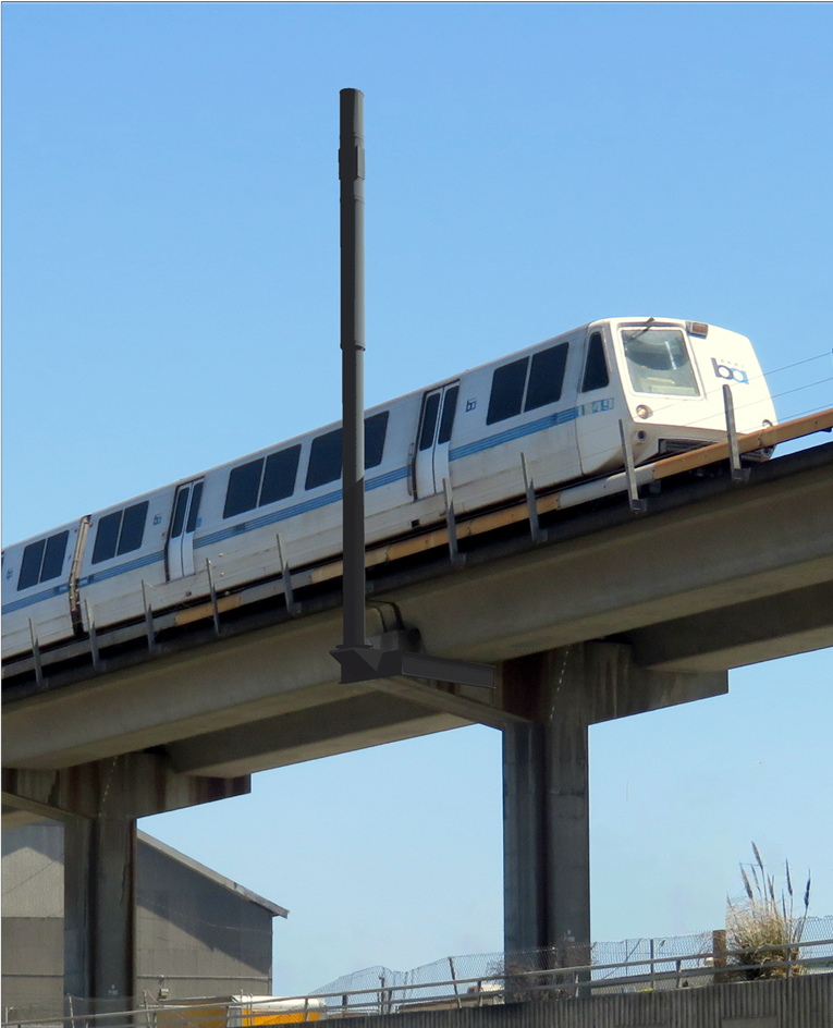 Wayside joint use pole shrouded and mounted on BART track