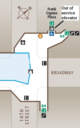 Elevator out at Frank Ogawa Plaza entrance to 12th Street