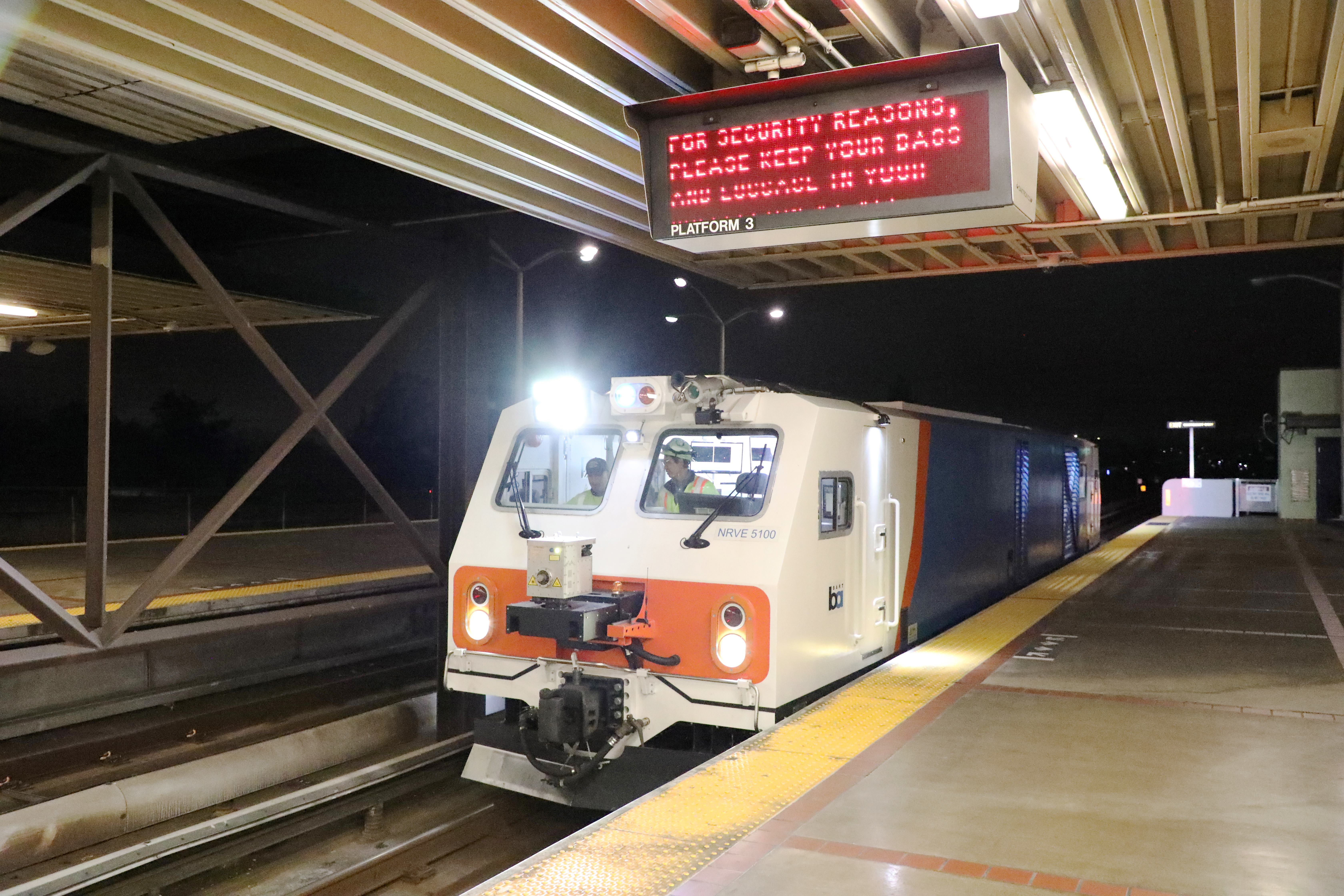 Geo car on the tracks at night