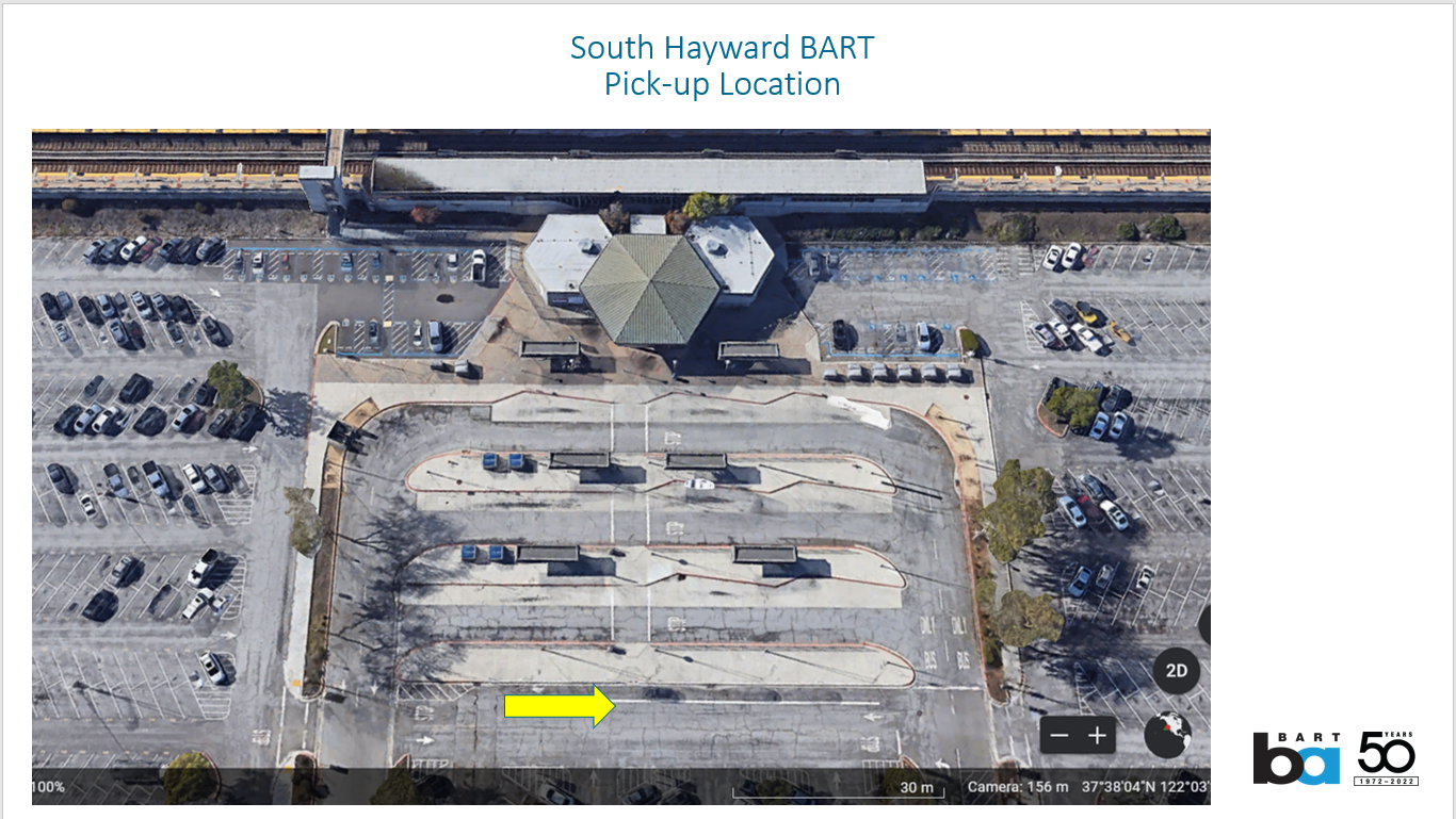 Shuttle pick up location at the South Hayward BART station parking lot