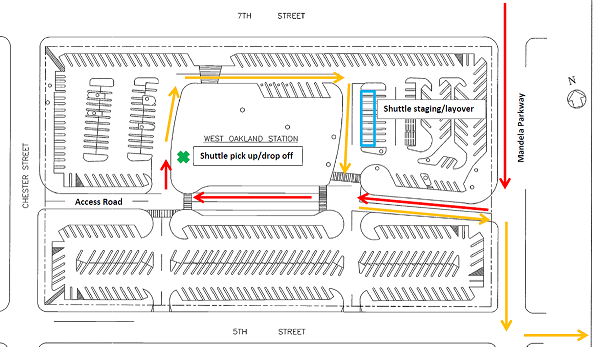West Oakland shuttle bus pick up area