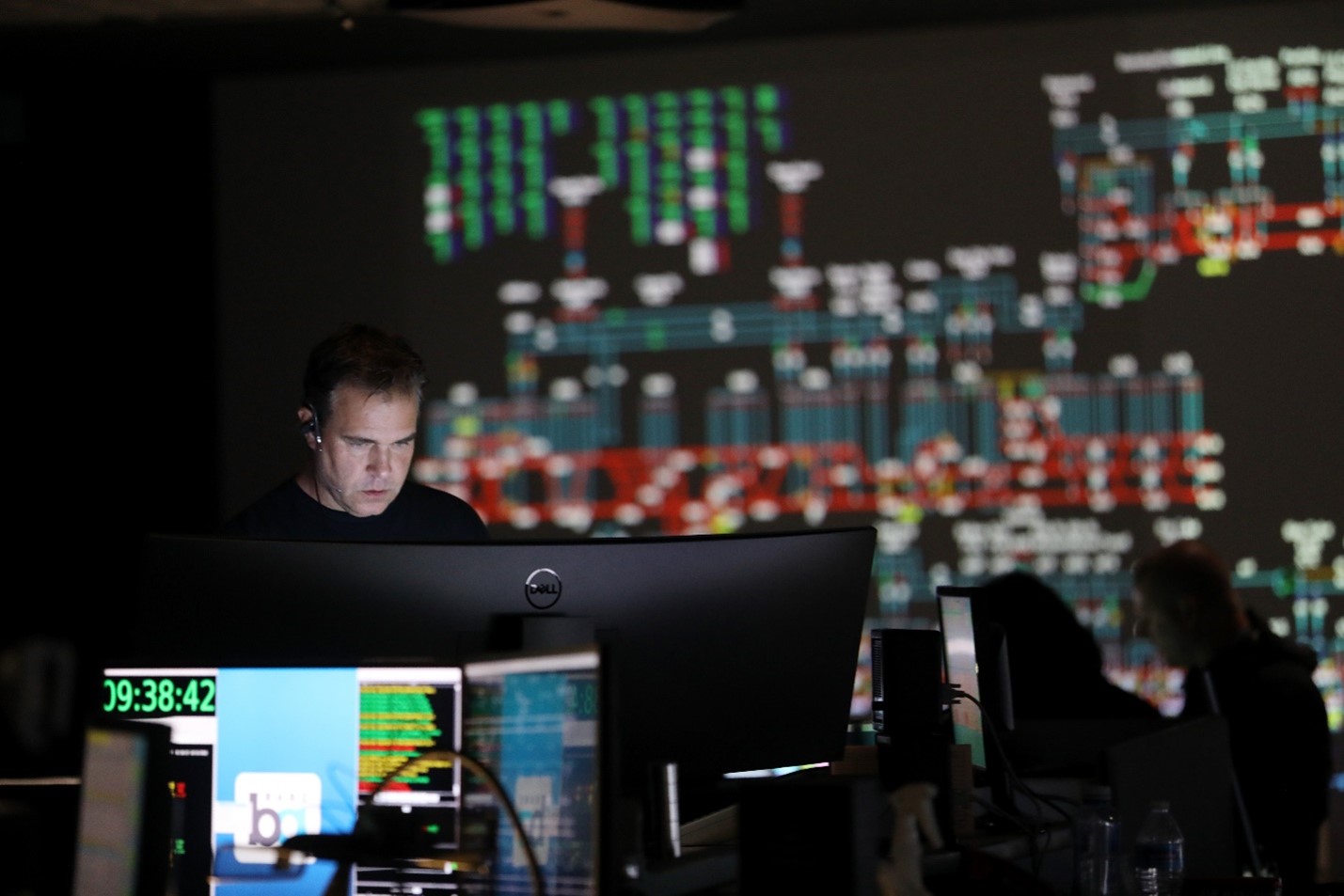 Stephen Toumi, Rail Operations Controller, at work in the Operations Control Center.