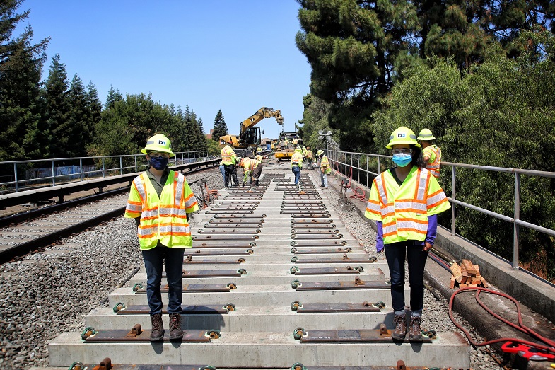 Iris Nunez, (left) Track Engineering Intern and Ann Cherayil, Construction Engineering Intern work the A65 Hayward track replace