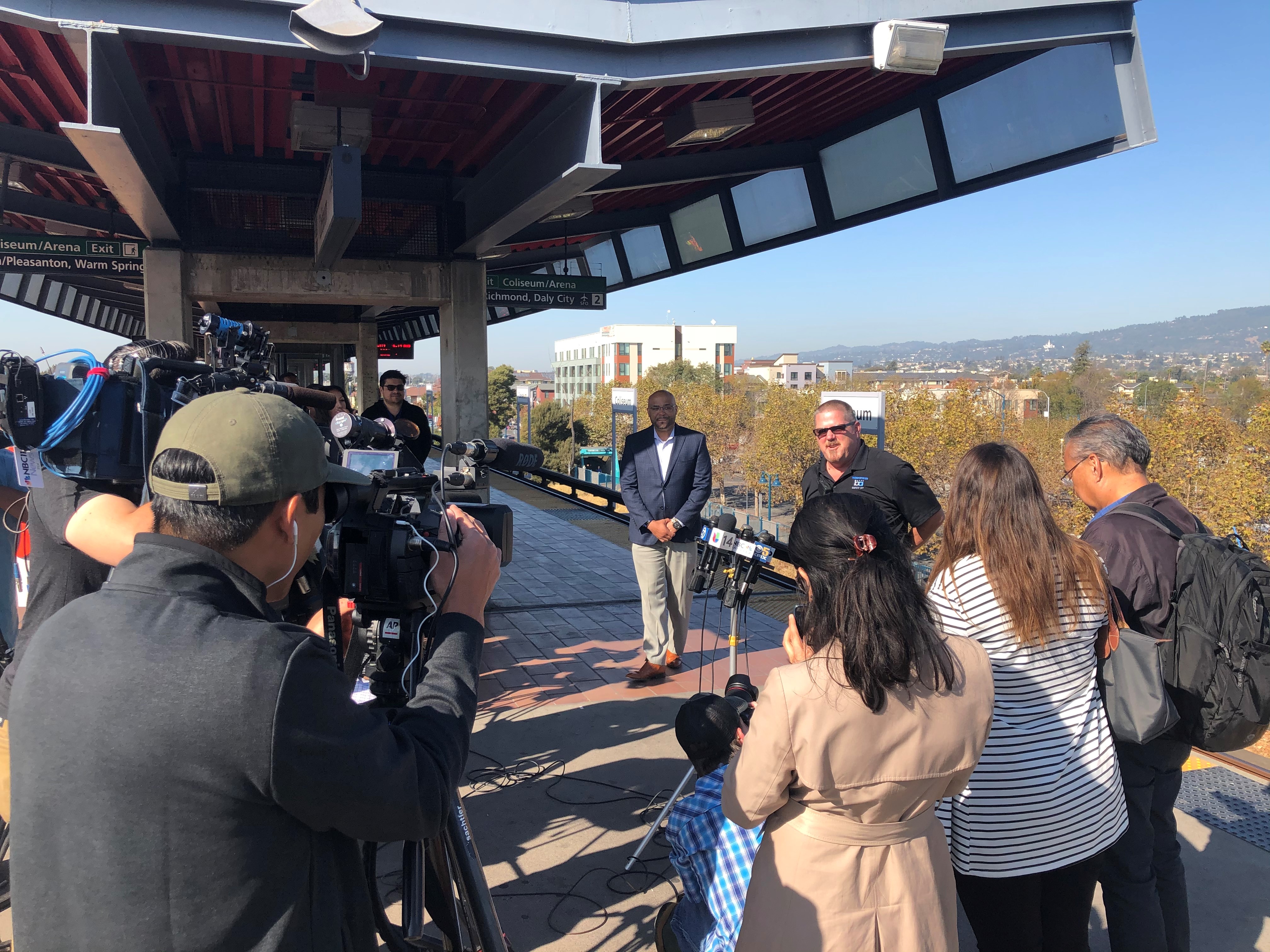 BART Transportation Supervisor John O'Connor speaks to the media