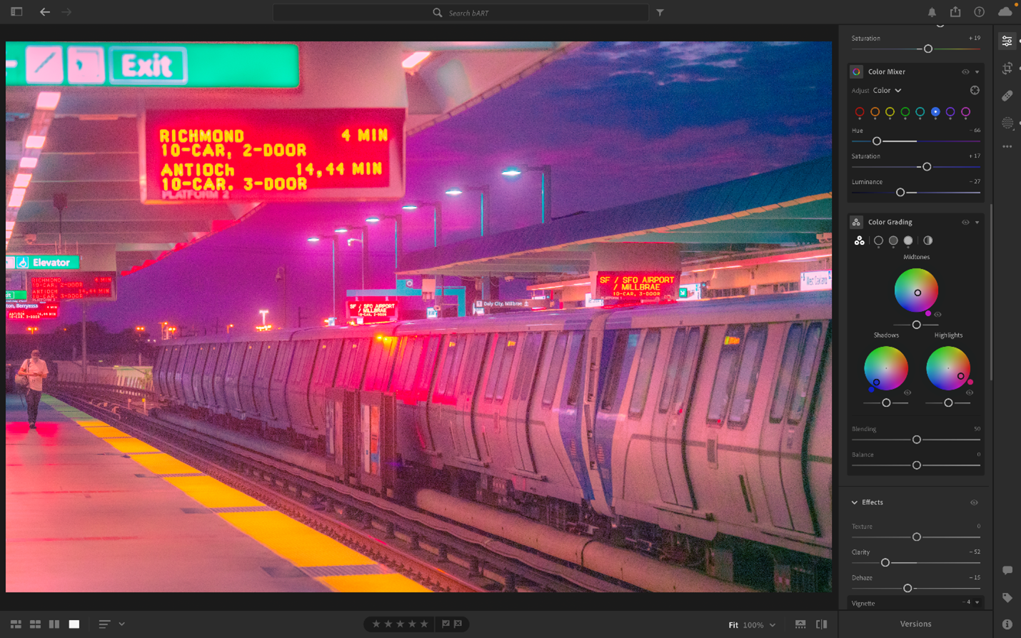 Image of a BART station at night