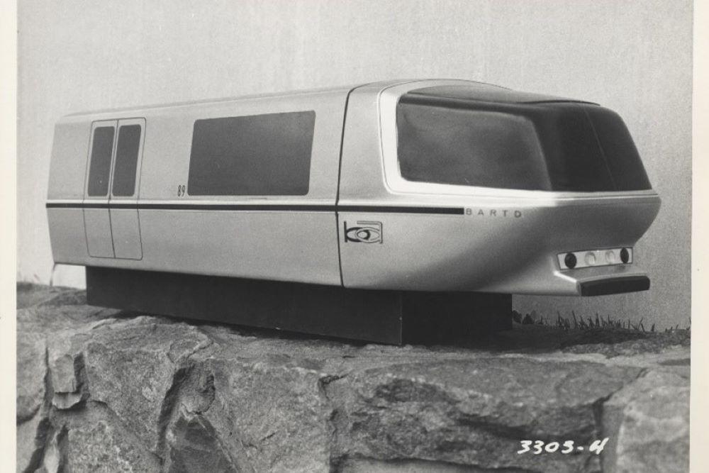 An image of a 1/12 scale model of a BART train car prototype from the 1960s. Image courtesy of Sundberg-Ferar.