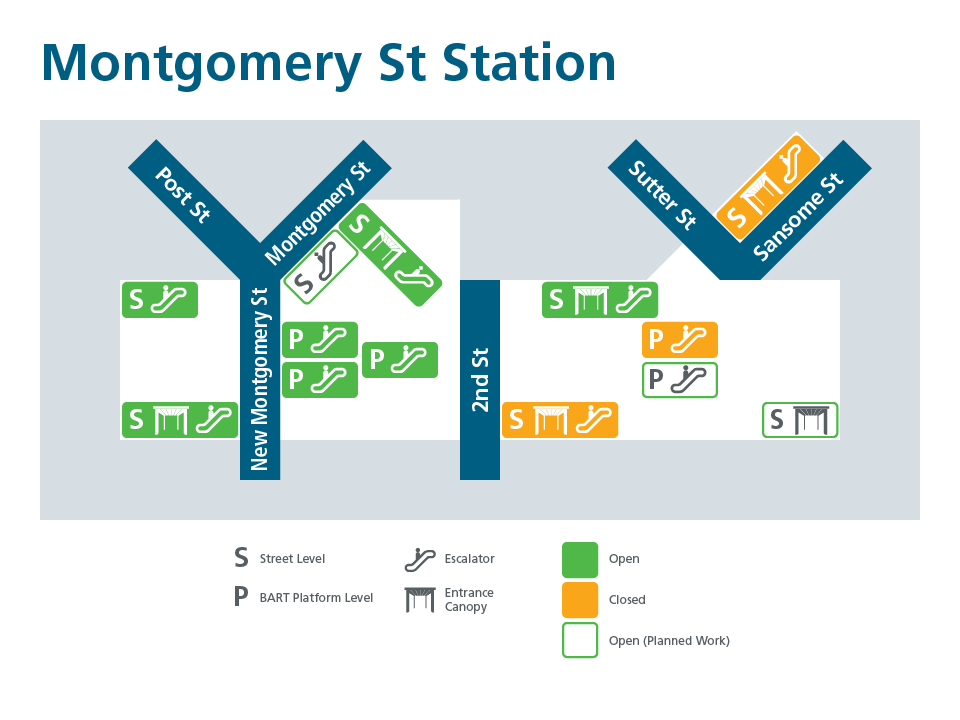 Map showing Civic Center entrance status