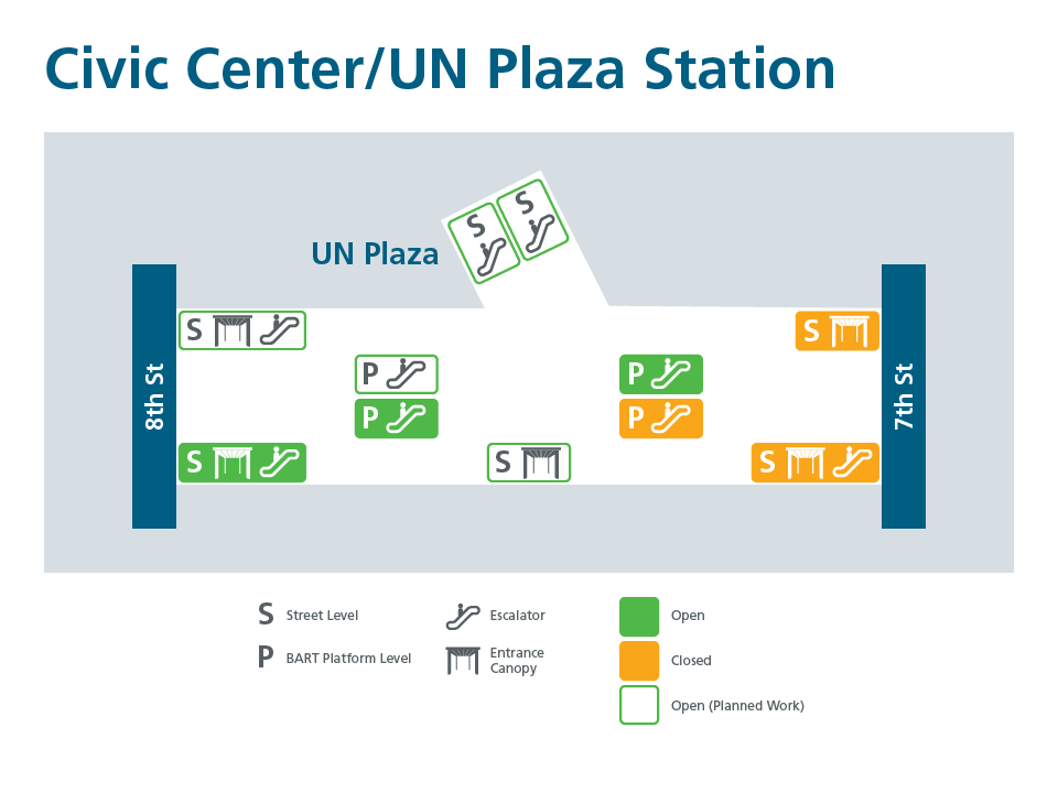 A map of Civic Center showing entrance status