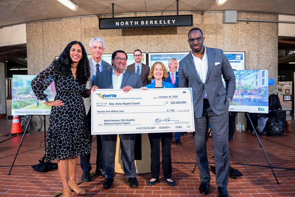 From left to right: Berkeley City Councilmember Rashi Kesarwani, BART Assistant General Manager of Planning Val Menotti; Berkeley Mayor Jesse Arreguin; BART Director Rebecca Saltzman; California Secretary of Transportation Toks Omishakin.