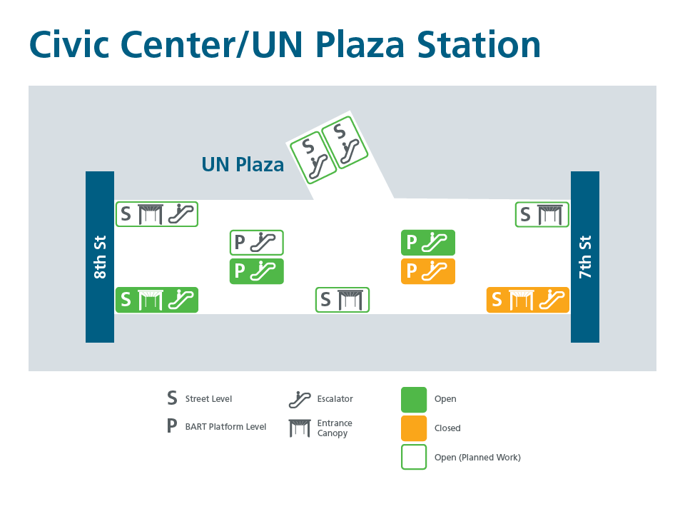 A map of Civic Center showing entrance status