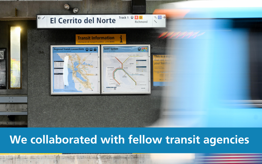 Photo of El Cerrito del Norte platform with text "We collaborated with fellow transit agencies"