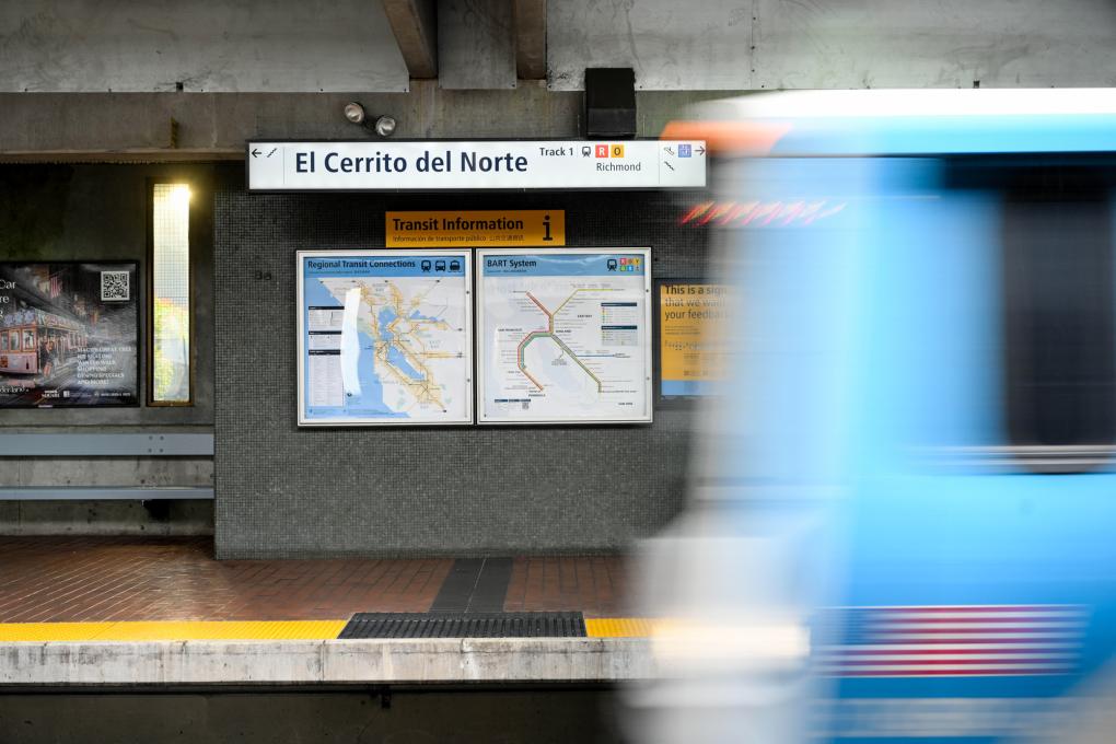 A photo of the test signage and maps at El Cerrito del Norte